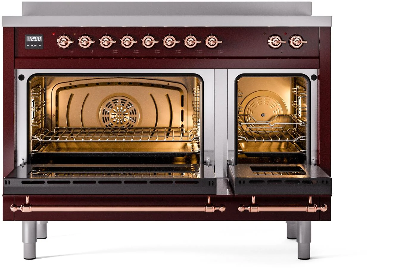 Ilve UPI486NMPBUP Nostalgie Ii 48 Inch Electric Freestanding Range In Burgundy With Copper Trim - Image 3