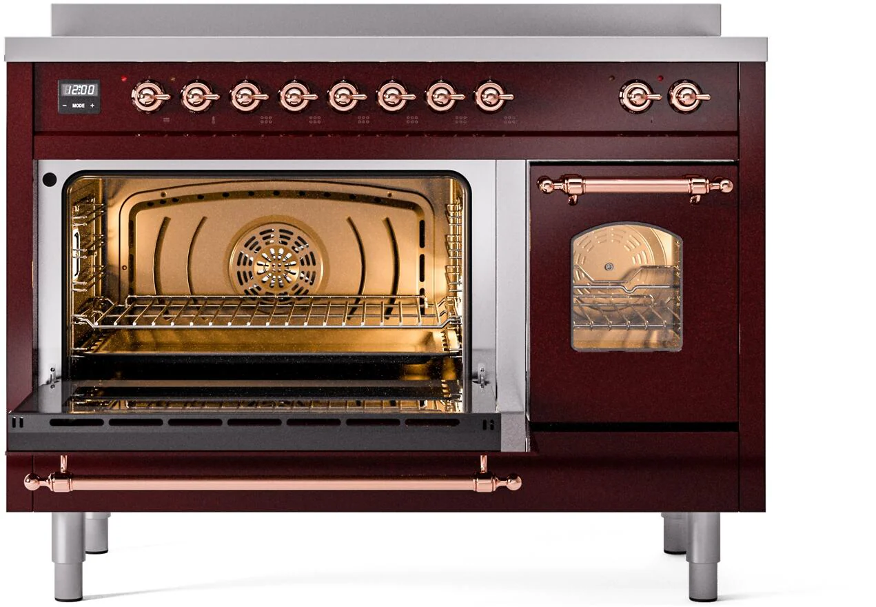 Ilve UPI486NMPBUP Nostalgie Ii 48 Inch Electric Freestanding Range In Burgundy With Copper Trim - Image 4