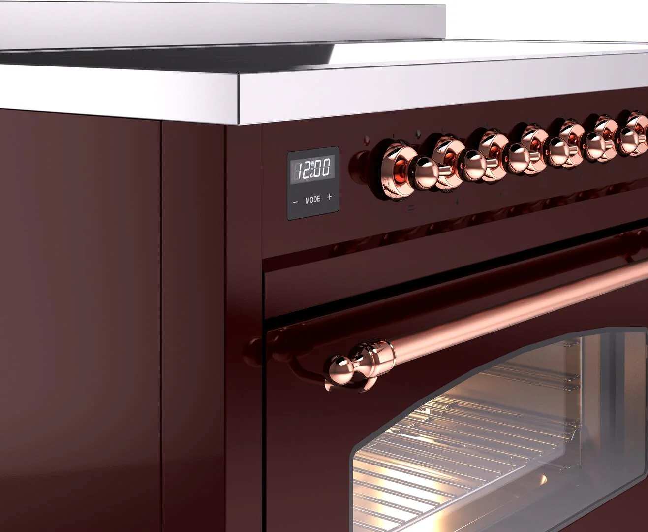 Ilve UPI486NMPBUP Nostalgie Ii 48 Inch Electric Freestanding Range In Burgundy With Copper Trim - Image 7