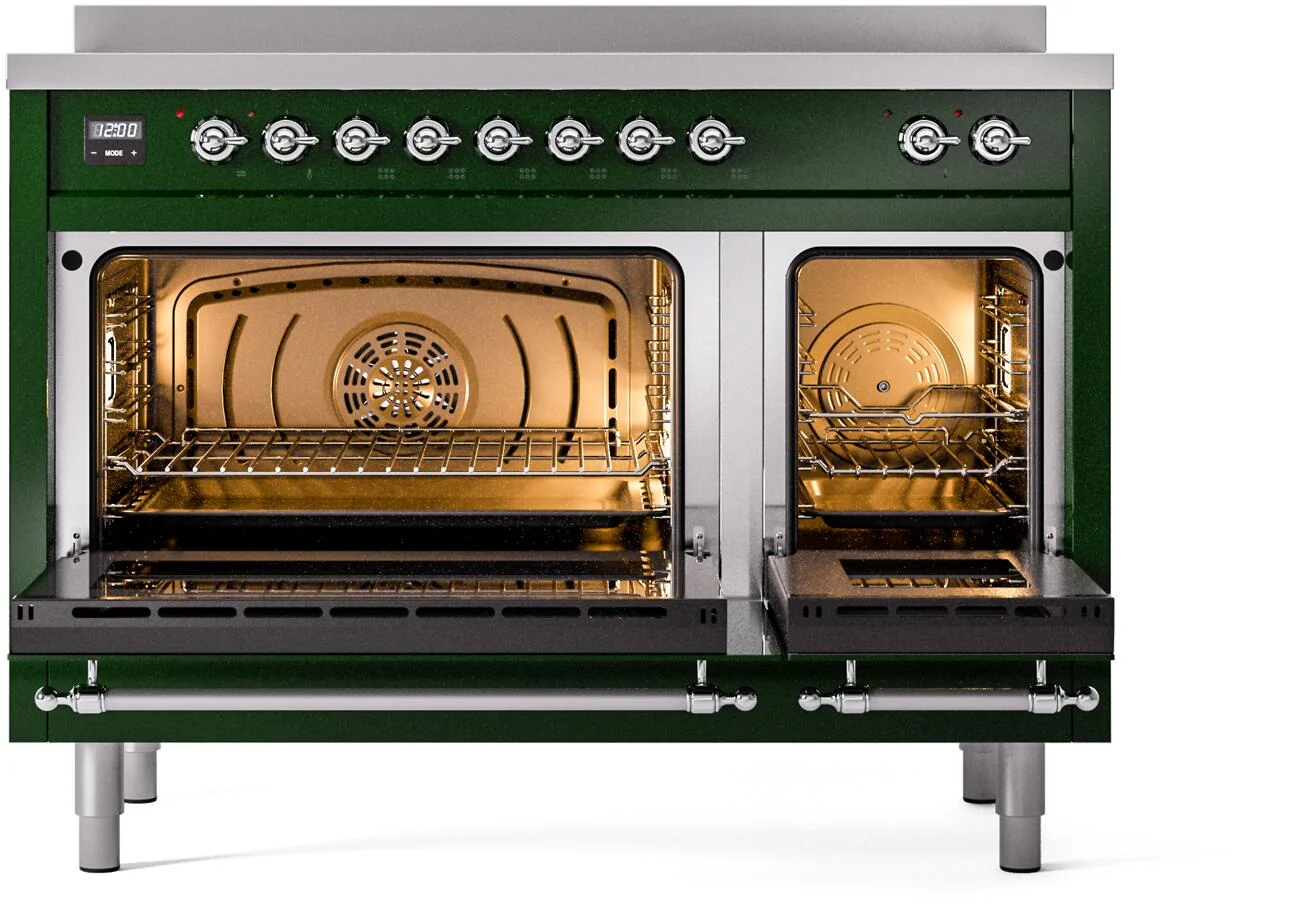 Ilve UPI486NMPEGC Nostalgie Ii 48 Inch Electric Freestanding Range In Emerald Green With Chrome Trim - Image 3