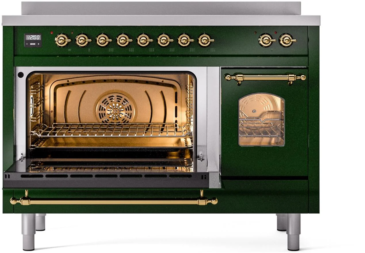 Ilve UPI486NMPEGG Nostalgie Ii 48 Inch Electric Freestanding Range In Emerald Green With Brass Trim - Image 4