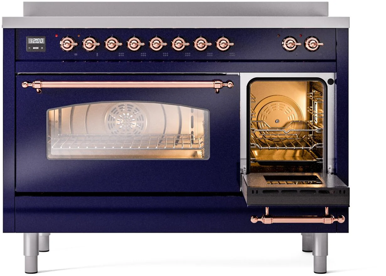Ilve UPI486NMPMBP Nostalgie Ii 48 Inch Electric Freestanding Range In Blue With Copper Trim - Image 5