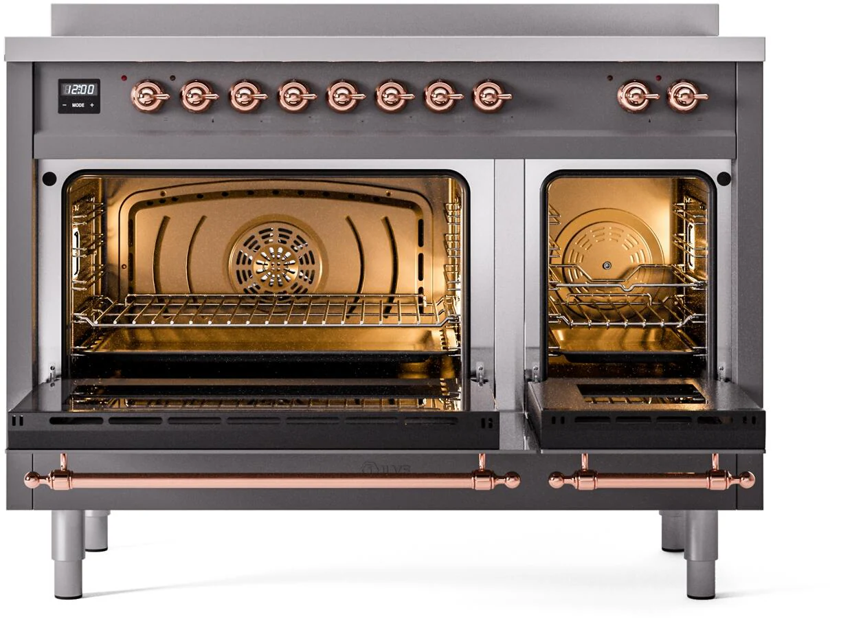 Ilve UPI486NMPMGP Nostalgie Ii 48 Inch Electric Freestanding Range In Matte Graphite With Copper Trim - Image 3