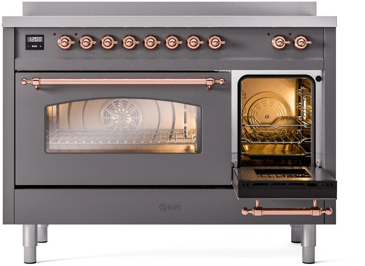 Ilve UPI486NMPMGP Nostalgie Ii 48 Inch Electric Freestanding Range In Matte Graphite With Copper Trim - Image 5