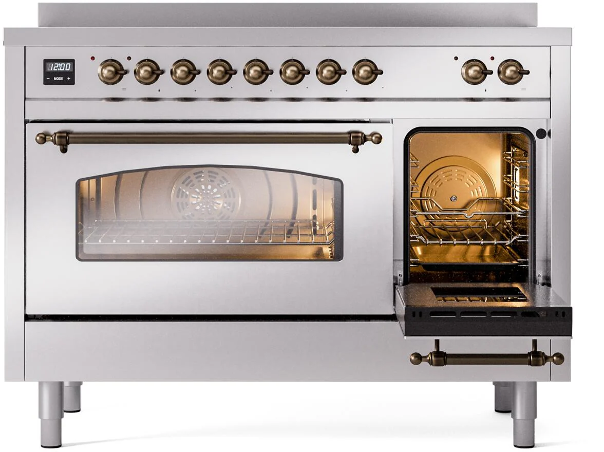 Ilve UPI486NMPSSB Nostalgie Ii 48 Inch Electric Freestanding Range In Stainless Steel With Bronze Trim - Image 5