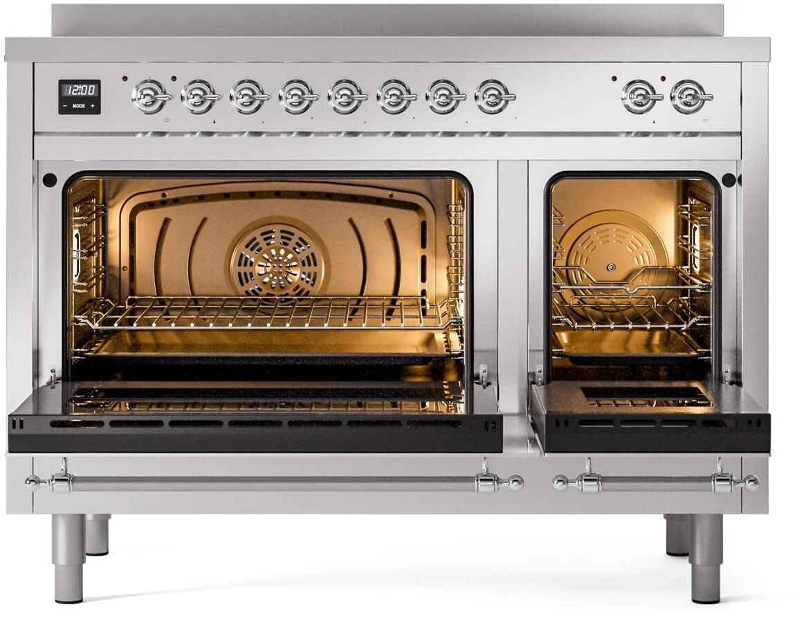 Ilve UPI486NMPSSC Nostalgie Ii 48 Inch Electric Freestanding Range In Stainless Steel With Chrome Trim - Image 3
