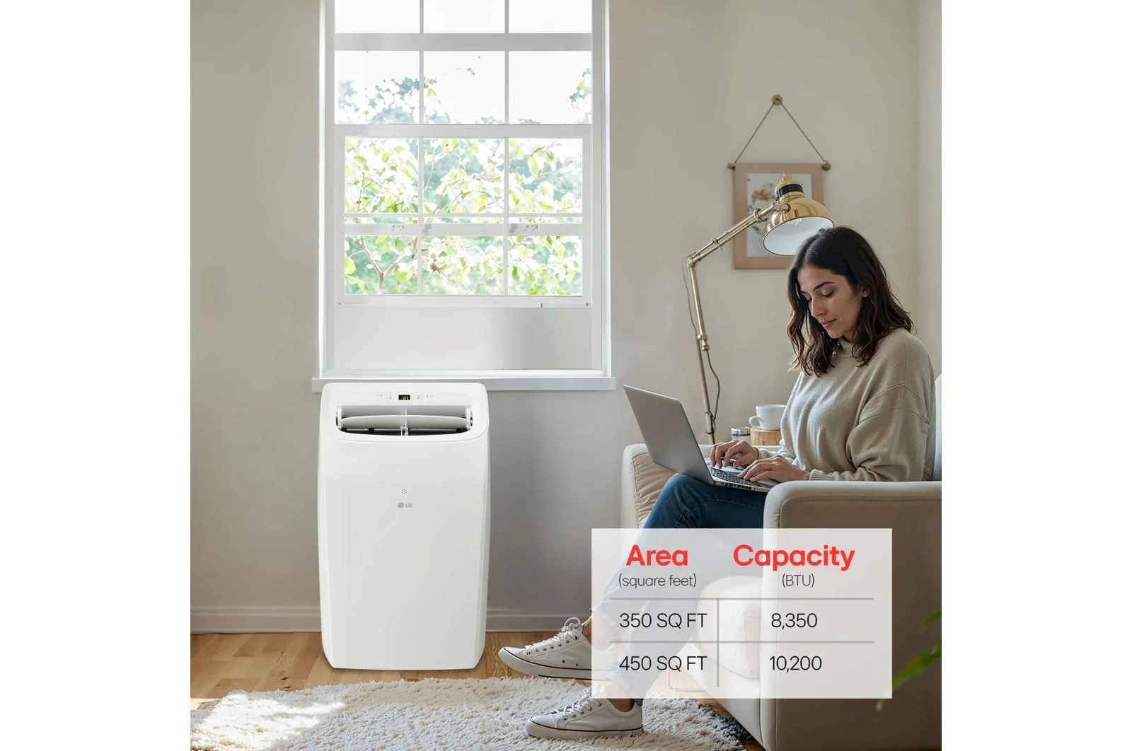 Lg LP1025WSSM 10,200 Btu (Sacc) / 14,000 Btu (Ashrae) Portable Air Conditioner, 450 Sq. Ft - Image 2