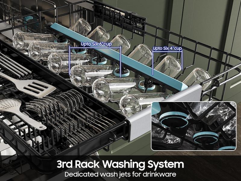 Samsung DW90F89T0U12 38 Dba Bespoke Smart Dishwasher With 3Rd Rack Washing System In White Glass - Image 4