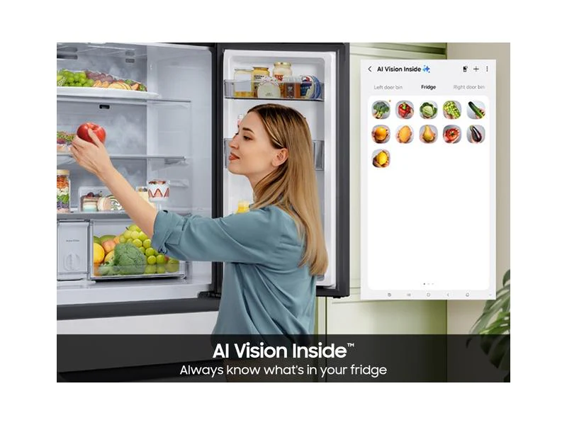 Samsung RF90F23AECR Bespoke 23 Cu. Ft. Counter Depth 4-Door French Door Refrigerator With Ai Family Hub™+ & Ai Vision Inside™ In Charcoal Glass And Stainless Steel - Image 8