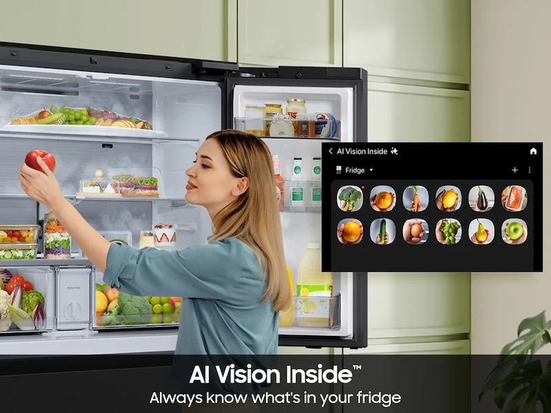 Samsung RF90F29BECR Bespoke 29 Cu. Ft. 4-Door French Door Refrigerator With Ai Home & Ai Vision Inside™ In Charcoal Glass And Stainless Steel - Image 7