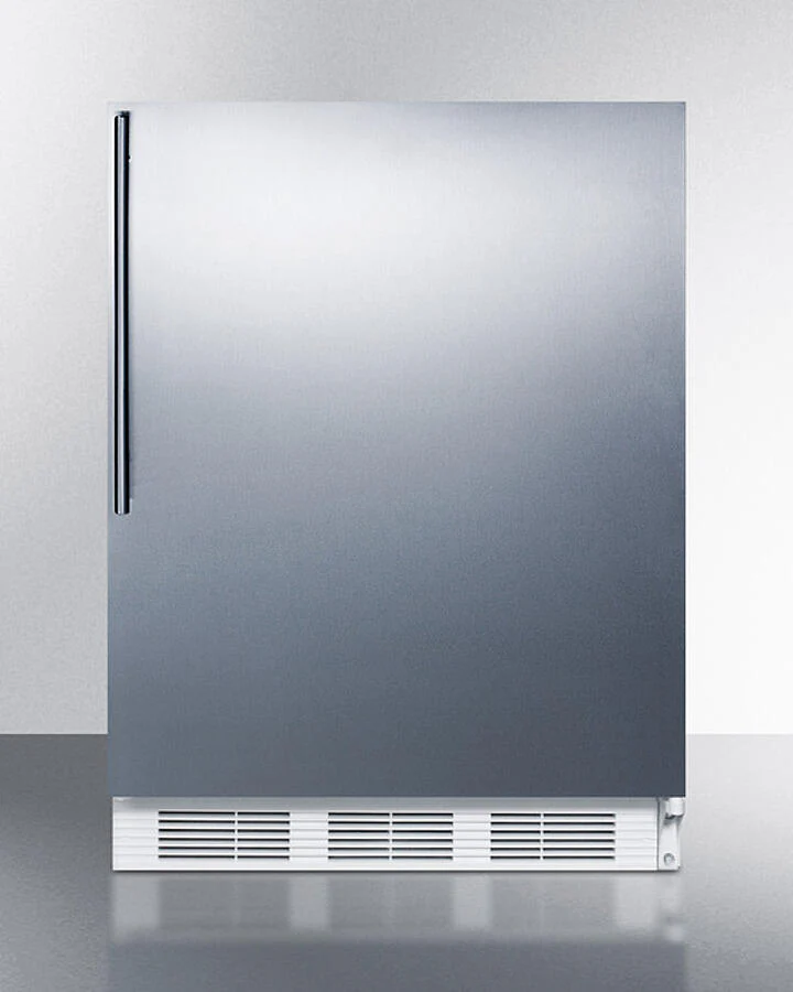 Summit CT661WBISSHV Built-In Undercounter Refrigerator-Freezer For Residential Use, Cycle Defrost W/Deluxe Interior, Stainless Steel Wrapped Door, Thin Handle, And White Cabinet