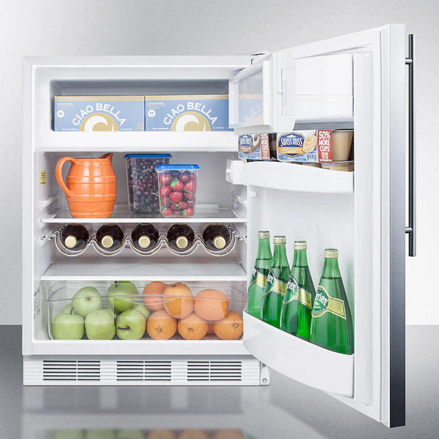Summit CT661WSSHV Freestanding Counter Height Refrigerator-Freezer For Residential Use, Cycle Defrost With A Stainless Steel Wrapped Door, Thin Handle, And White Cabinet - Image 4