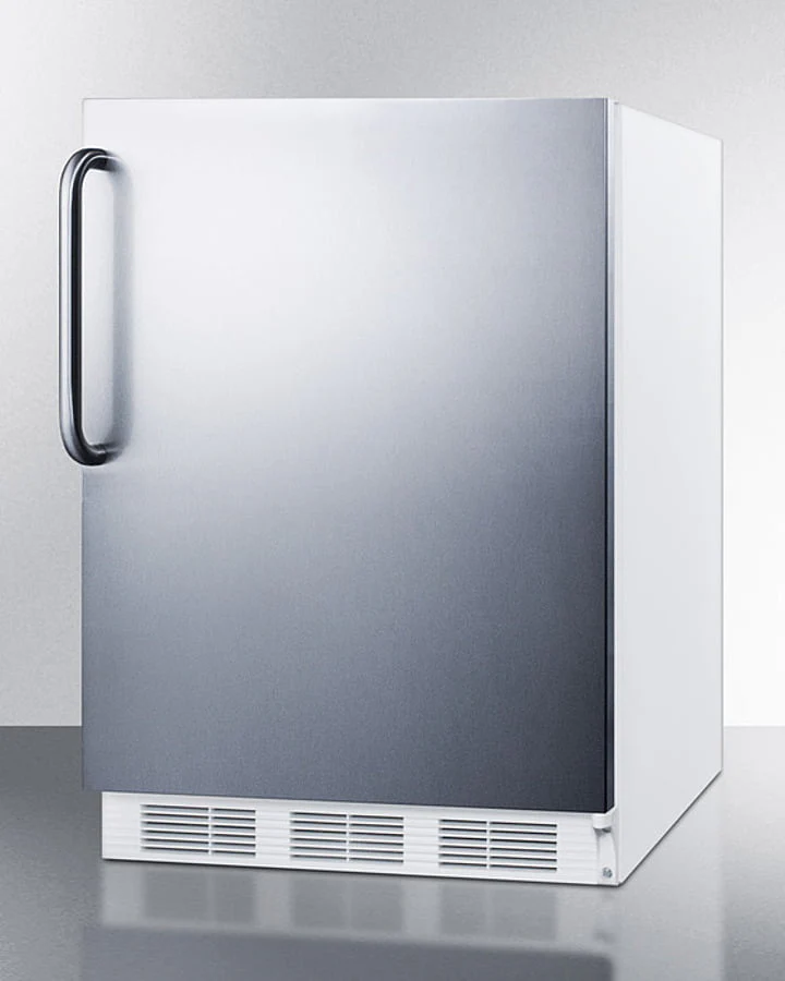 Summit CT661WSSTB Freestanding Counter Height Refrigerator-Freezer For Residential Use, Cycle Defrost With A Stainless Steel Wrapped Door, Towel Bar Handle, And White Cabinet - Image 2