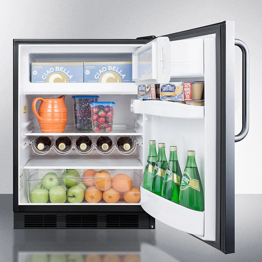 Summit CT663BKBISSTB Built-In Undercounter Refrigerator-Freezer For Residential Use, Cycle Defrost With A Stainless Steel Wrapped Door, Towel Bar Handle, And Black Cabinet - Image 4