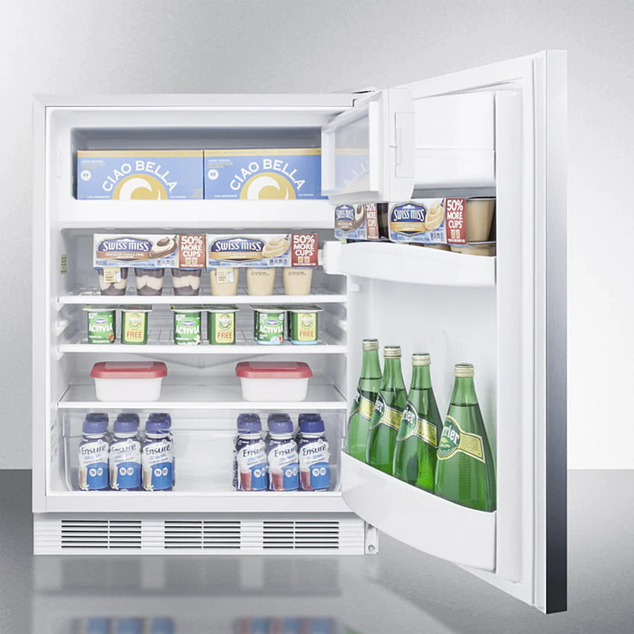 Summit CT66LWBISSHHADA Built-In Undercounter Ada Compliant Refrigerator-Freezer For General Purpose Use, W/Dual Evaporator Cooling, Lock, Ss Door, Horizontal Handle, White Cabinet - Image 4