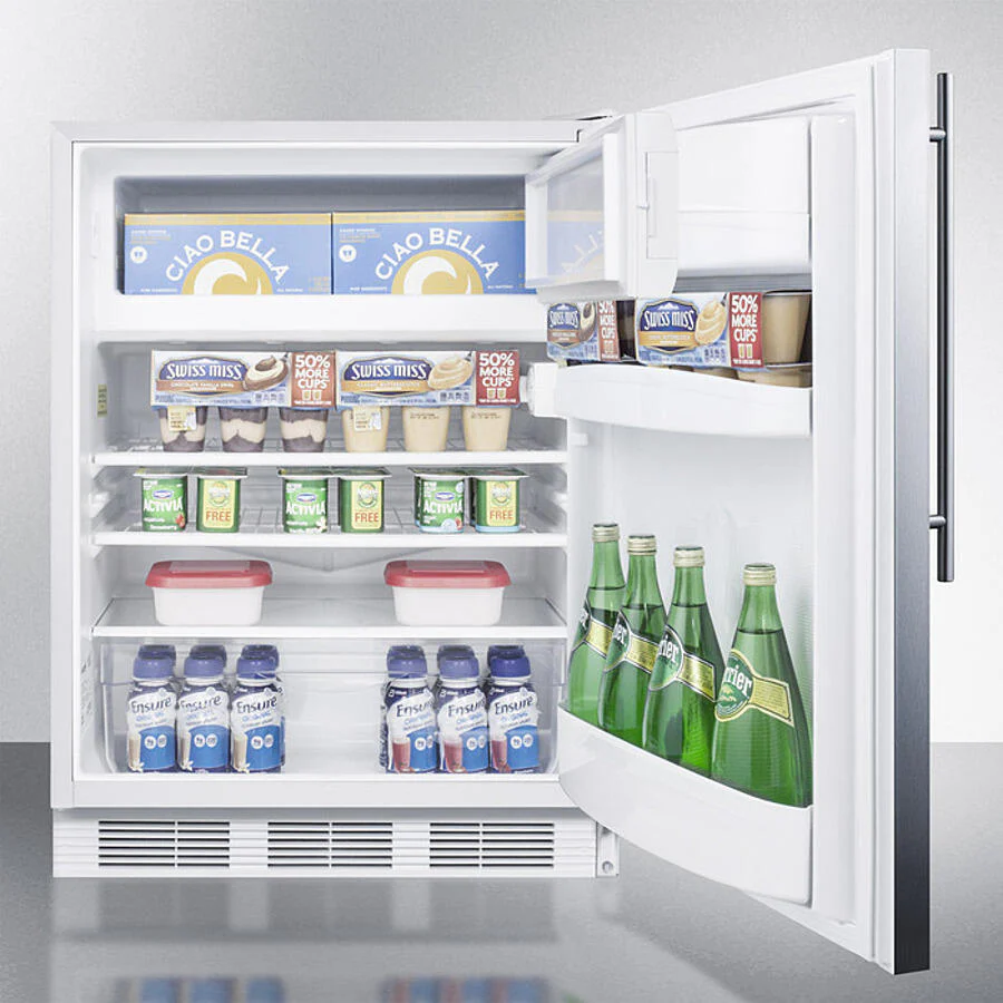 Summit CT66LWBISSHVADA Built-In Undercounter Ada Compliant Refrigerator-Freezer For General Purpose Use, W/Dual Evaporator Cooling, Lock, Ss Door, Thin Handle, White Cabinet - Image 4