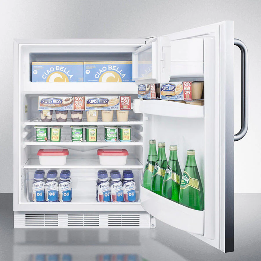 Summit CT66LWSSTBADA Freestanding Ada Compliant Refrigerator-Freezer For General Purpose Use, W/Dual Evaporator Cooling, Cycle Defrost, Lock, Ss Door, Tb Handle, And White Cabinet - Image 4