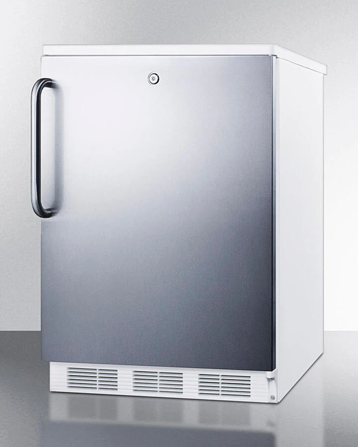 Summit FF6LW7SSTB Commercially Listed Freestanding All-Refrigerator For General Purpose Use, Auto Defrost W/Lock, Ss Wrapped Door, Towel Bar Handle, And White Cabinet - Image 2