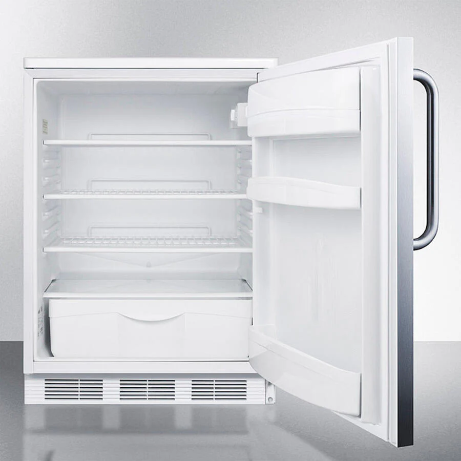 Summit FF6LW7SSTB Commercially Listed Freestanding All-Refrigerator For General Purpose Use, Auto Defrost W/Lock, Ss Wrapped Door, Towel Bar Handle, And White Cabinet - Image 3