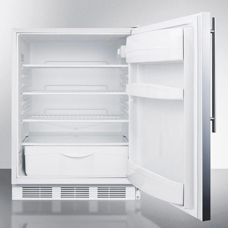 Summit FF6LWBI7SSHVADA Ada Compliant Commercial All-Refrigerator For Built-In General Purpose Use, Auto Defrost W/Lock, Ss Wrapped Door, Thin Handle, And White Cabinet - Image 3