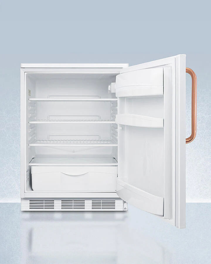 Summit FF6LWTBC Freestanding Counter Height All-Refrigerator For General Purpose Use, With Pure Copper Handle, Front Lock, Automatic Defrost Operation, And White Exterior - Image 2
