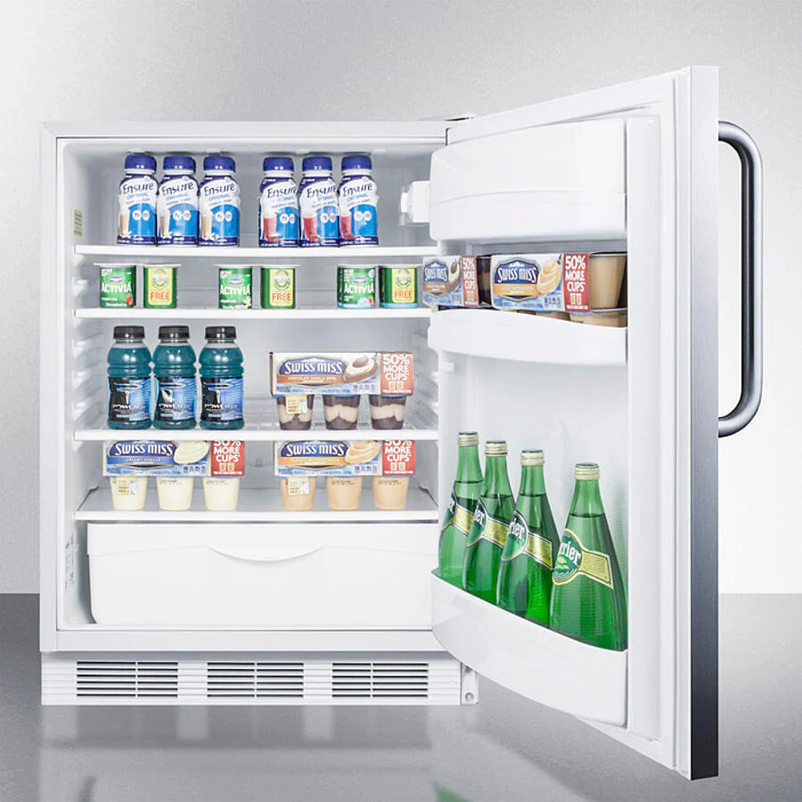 Summit FF6WBISSTBADA Ada Compliant All-Refrigerator For Built-In General Purpose Use, Auto Defrost W/Stainless Steel Wrapped Door, Towel Bar Handle, And White Cabinet - Image 4