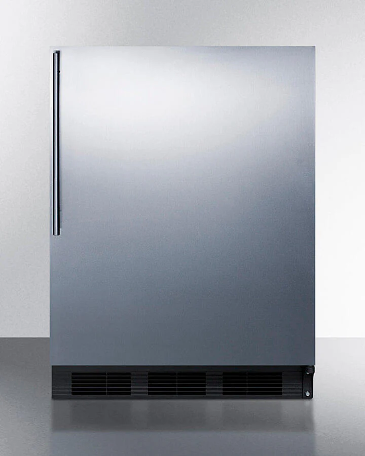 Summit FF7BKBISSHV Commercially Listed Built-In Undercounter All-Refrigerator For General Purpose Use, Auto Defrost W/Ss Wrapped Door, Thin Handle, And Black Cabinet