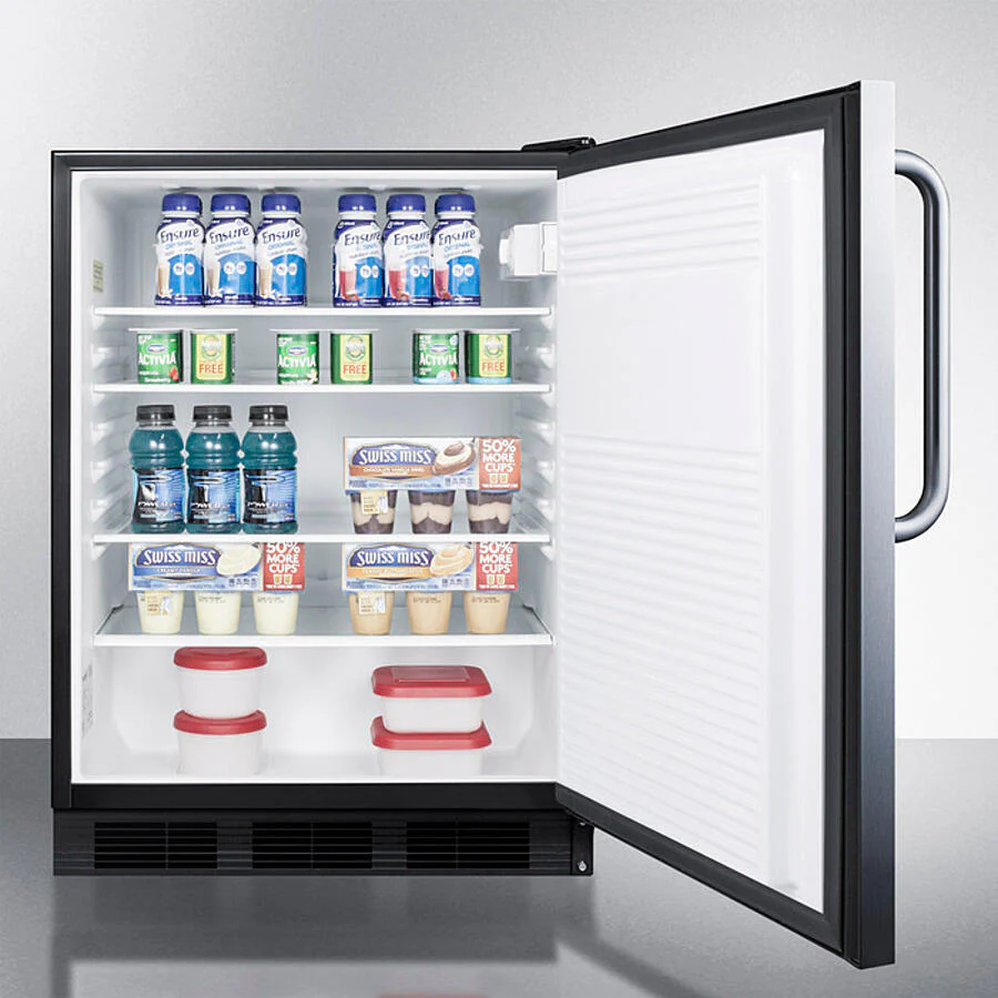 Summit FF7BKBISSTBADA Ada Compliant Built-In Undercounter All-Refrigerator For General Purpose Or Commercial Use, Auto Defrost W/Ss Door, Towel Bar Handle, And Black Cabinet - Image 4