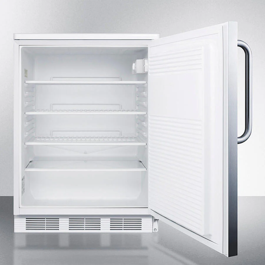 Summit FF7LWBISSTB Commercially Listed Built-In Undercounter All-Refrigerator For General Purpose Use, Auto Defrost W/Lock, Ss Door, Towel Bar Handle, And White Cabinet - Image 3