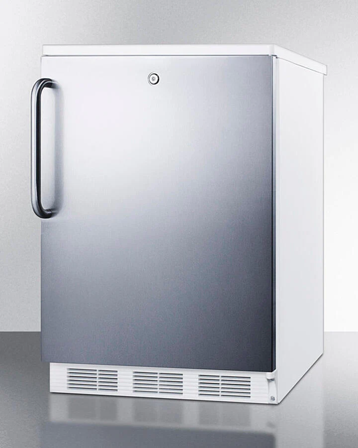 Summit FF7LWSSTB Commercially Listed Freestanding All-Refrigerator For General Purpose Use, Auto Defrost W/Lock, Ss Wrapped Door, Towel Bar Handle, And White Cabinet - Image 2