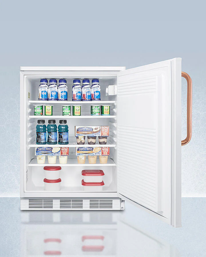 Summit FF7LWTBC Commercially Listed Freestanding All-Refrigerator For General Purpose Use, With Pure Copper Handle, Front Lock, Automatic Defrost Operation, And White Exterior - Image 4