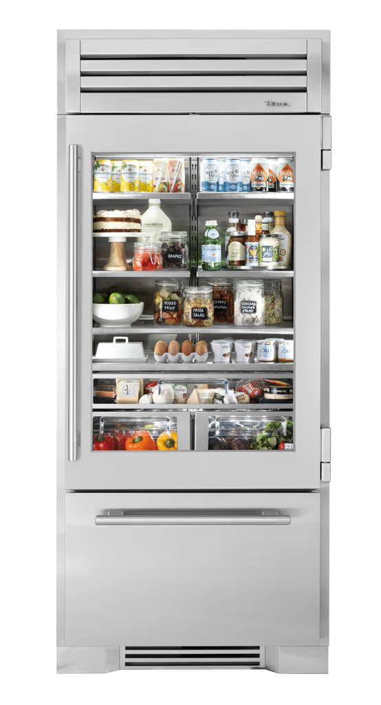 True Residential TR36RBFRSGA 36 Inch Stainless Glass Door Right Hinge Refrigerator With Bottom Freezer
