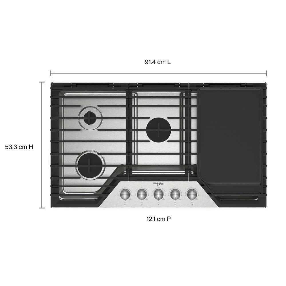 Whirlpool WCGK7536PS 36-Inch Gas Cooktop With 2-In-1 Hinged Grate To Griddle - Image 6